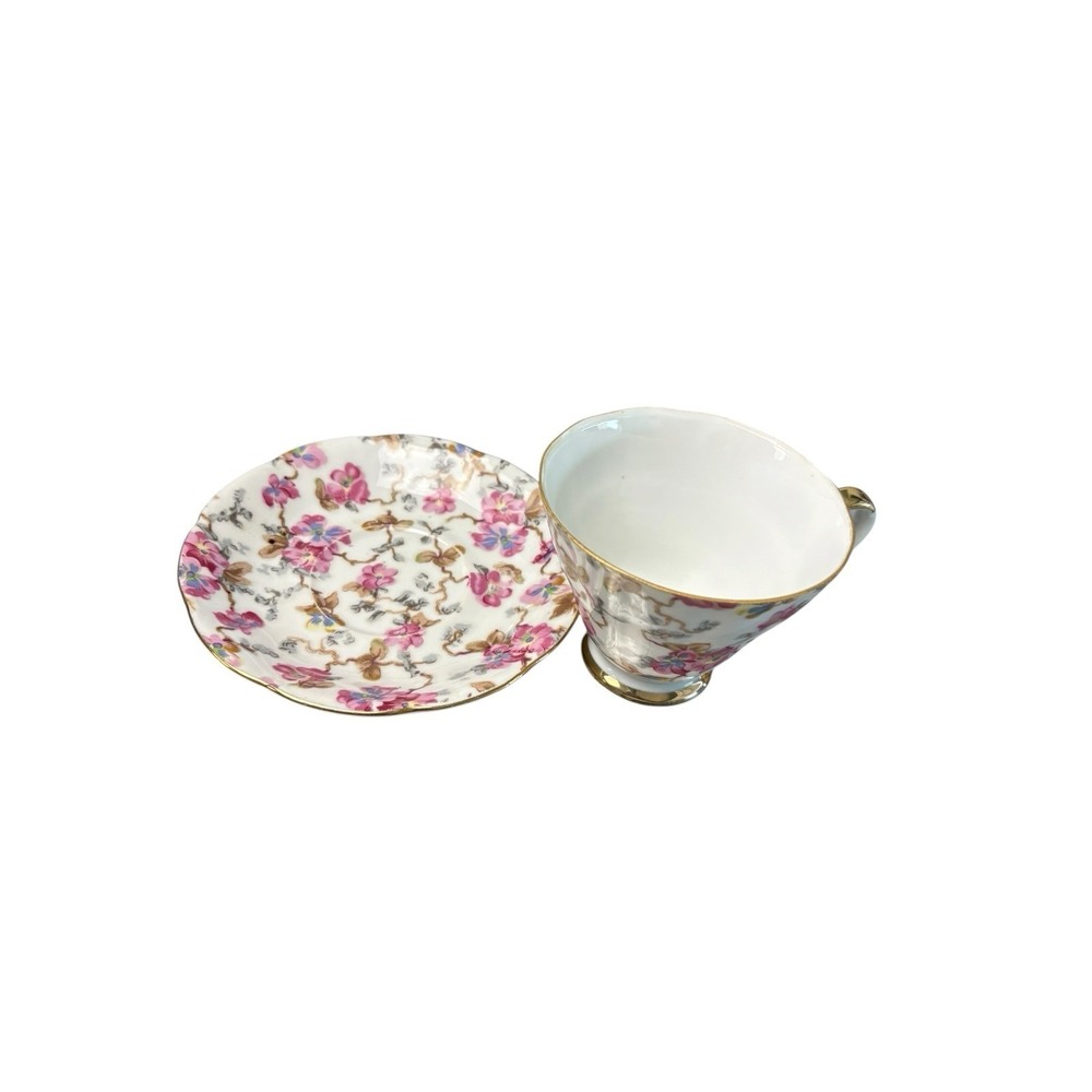 Vintage Lefton China 2119 Floral Tea Cup & Saucer Gold Trim Japan - Picture 4 of 7